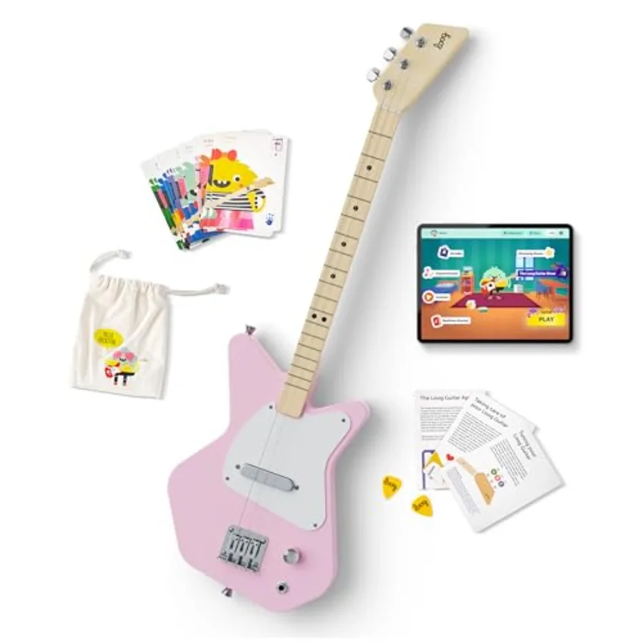 

Электрогитара Pro для детей от 6 лет с обучающим приложением и уроками в комплекте, красная