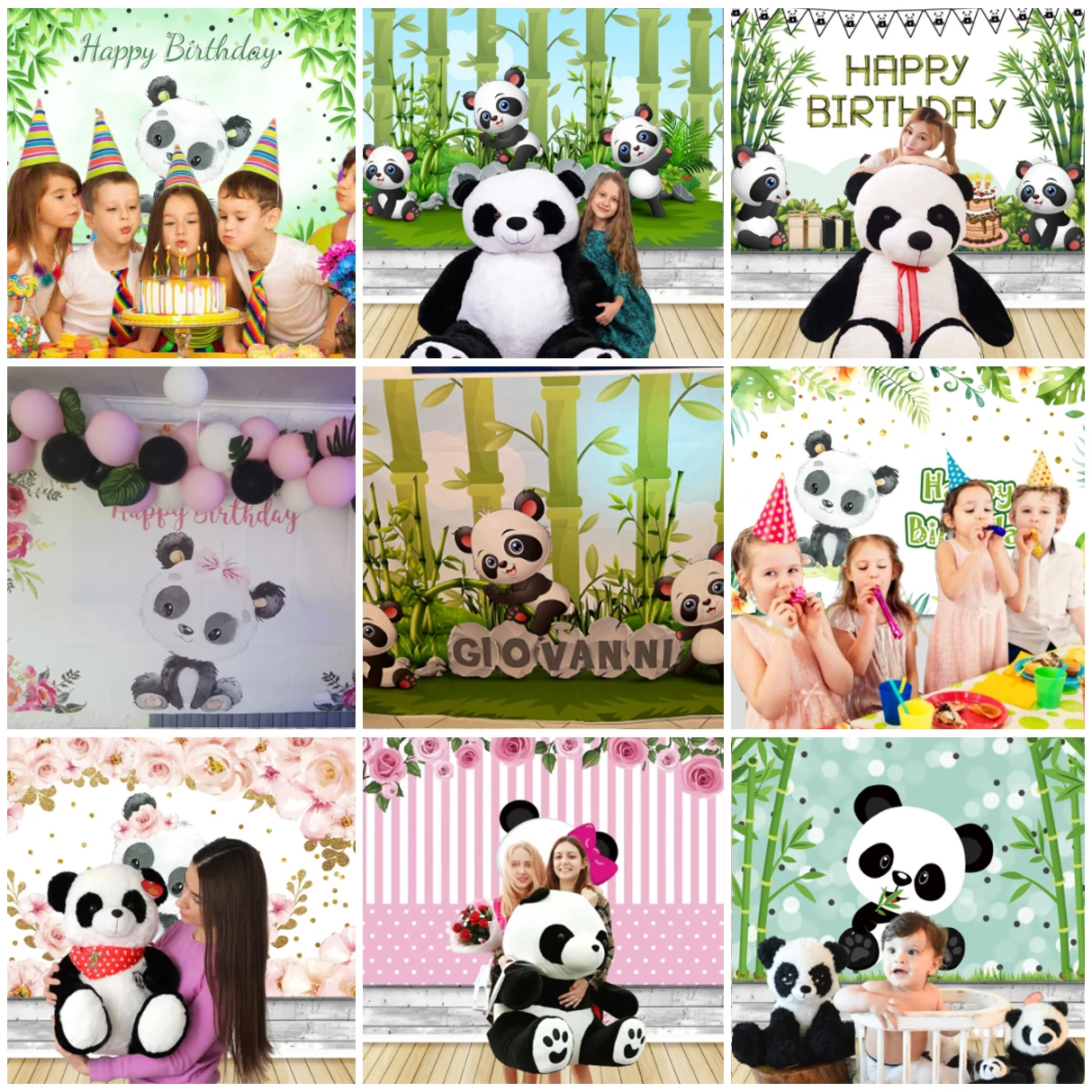 แพนด้าไม้ไผ่ทารกแรกเกิดวันเกิดฉากหลังสำหรับถ่ายภาพเด็กอาบน้ำเด็ก Portrait การถ่ายภาพพื้นหลังภาพพื้นหลังสตูดิโอ Props