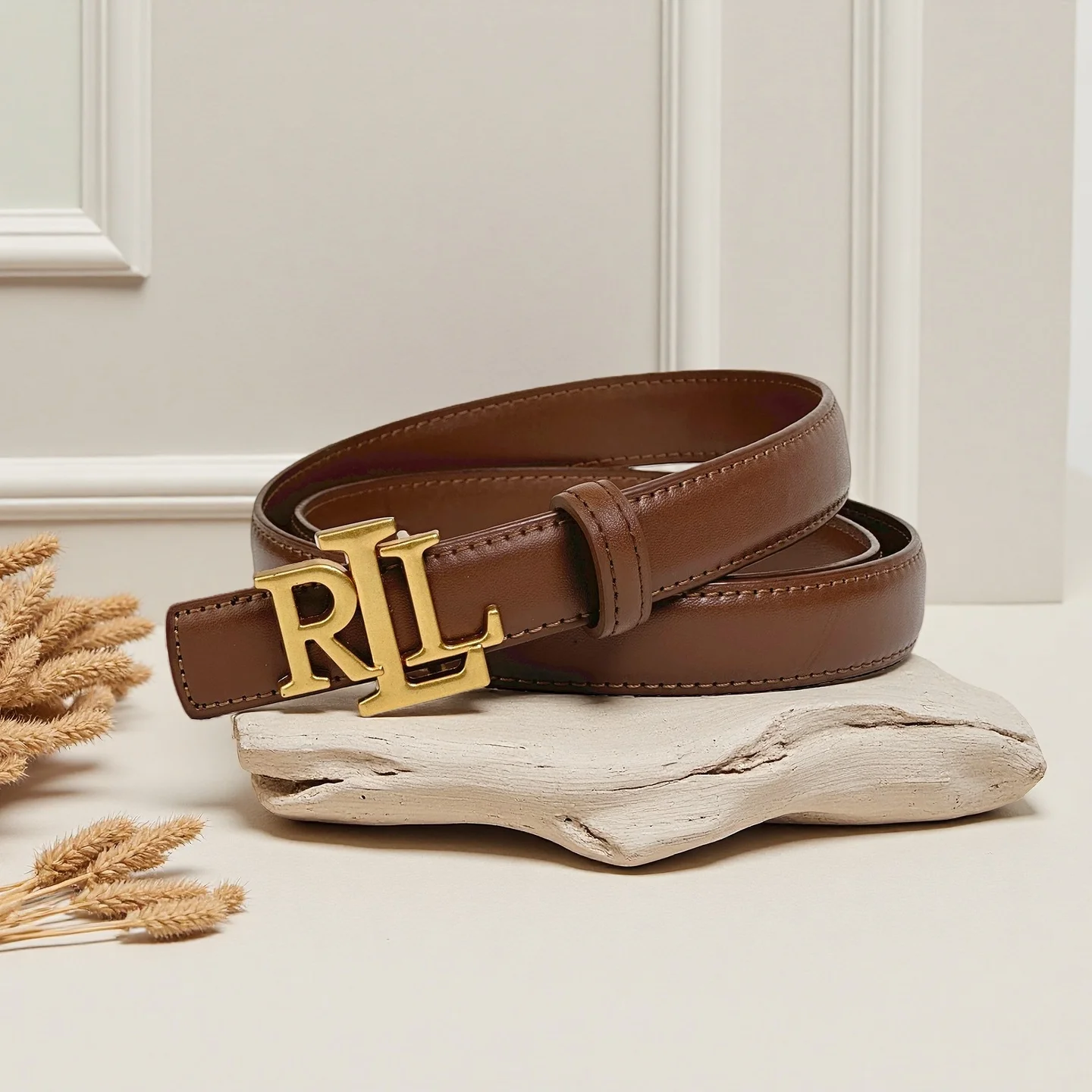 New letter smooth buckle RLL2.3cm wide women's belt, personalized classic fashion belt