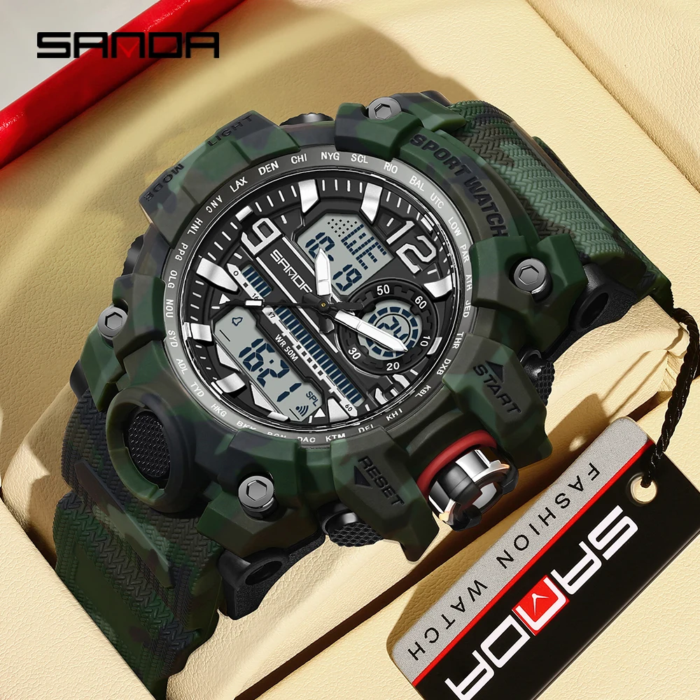 Fashion Sanda 3359 Brand Camo G Style Military Sports Men Led Digital Outdoor Sport Electronic Stopwatch Waterproof Casual Watch