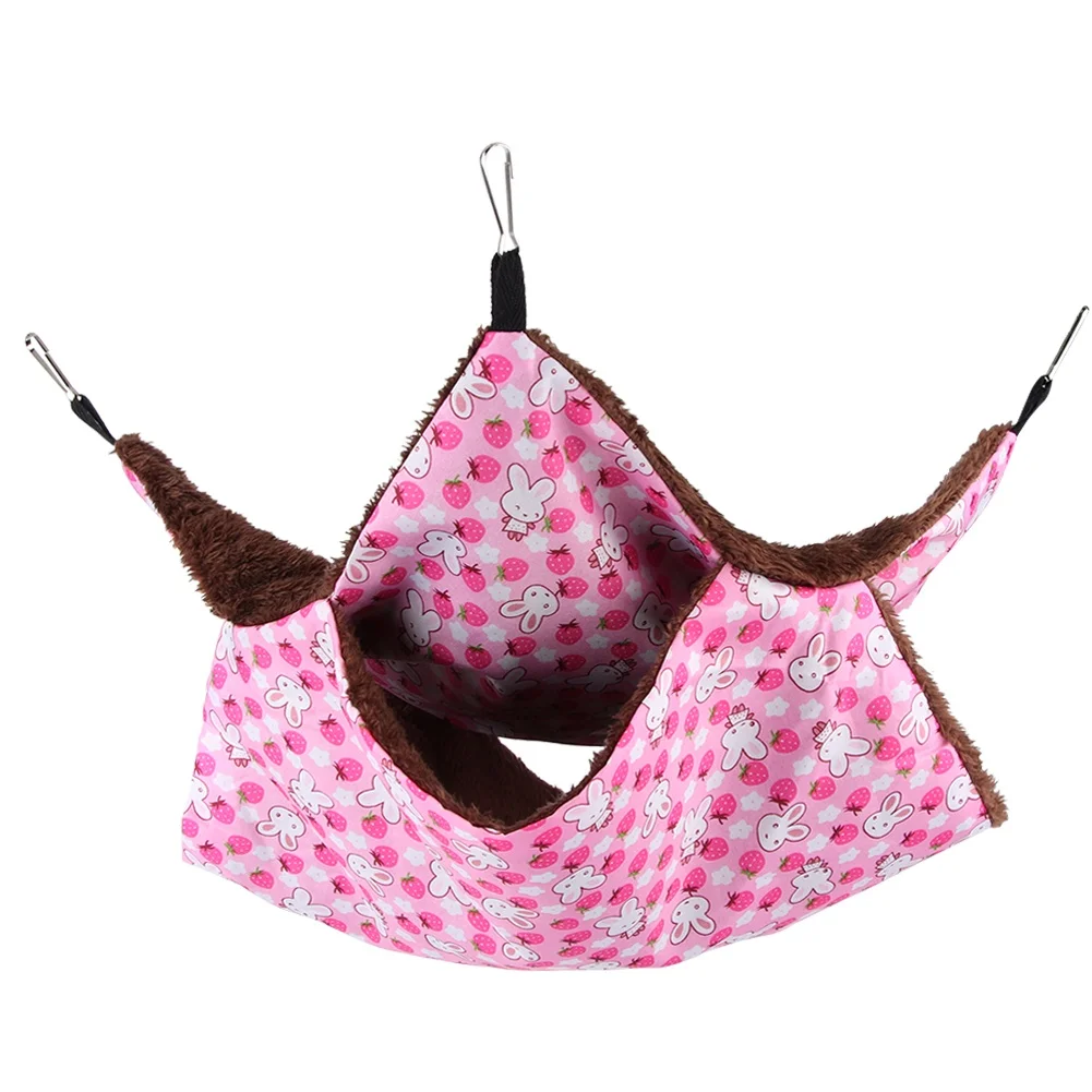 Pink Rabbit Double Layer Interlayer Warm Hammock Hanging Bed House Sleeping Bag for Squirrel Small Pets