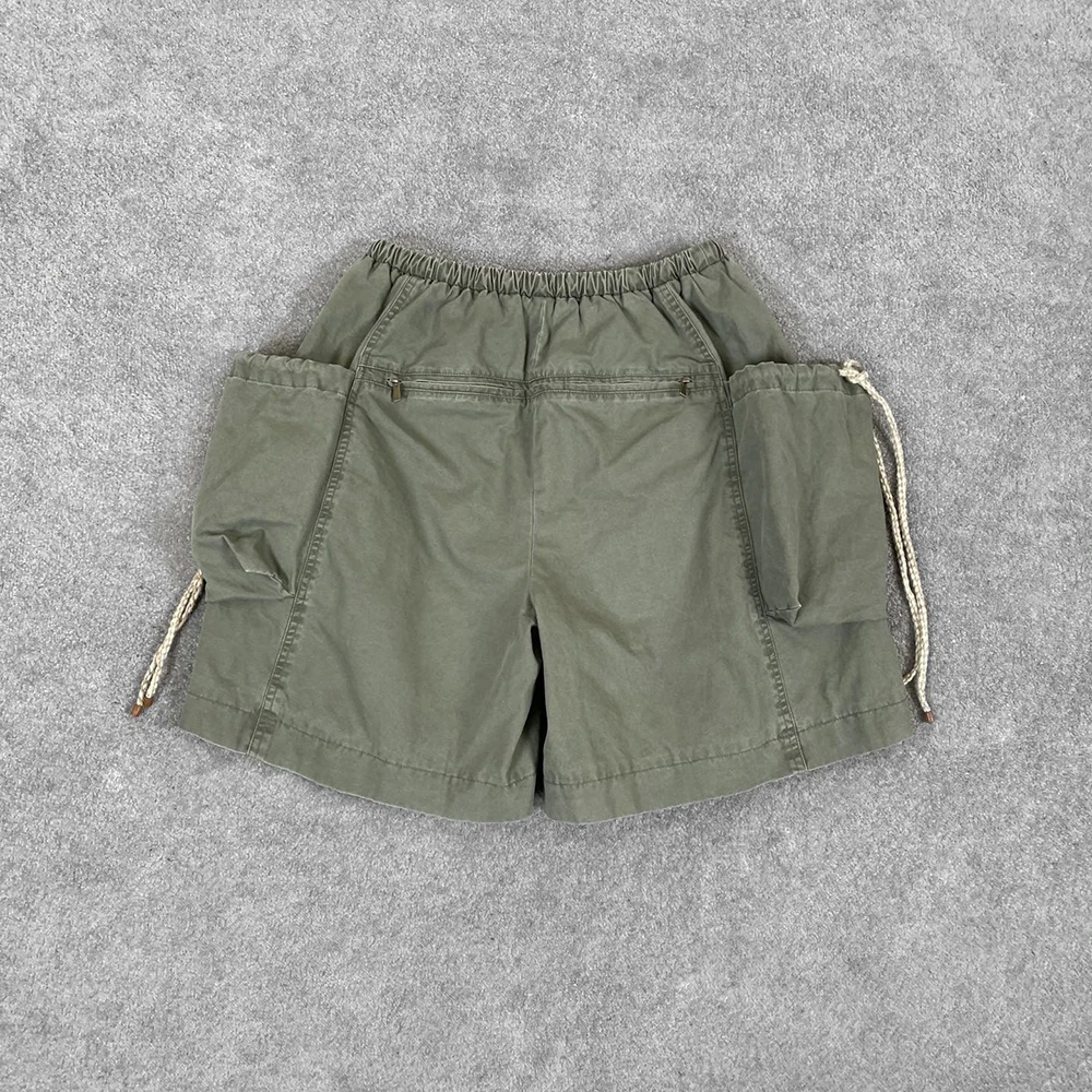 100% algodão bolso decoração shorts femininos y2k cordão cinto retro lavado commuter versátil calças de cinco pontos 2025 outono