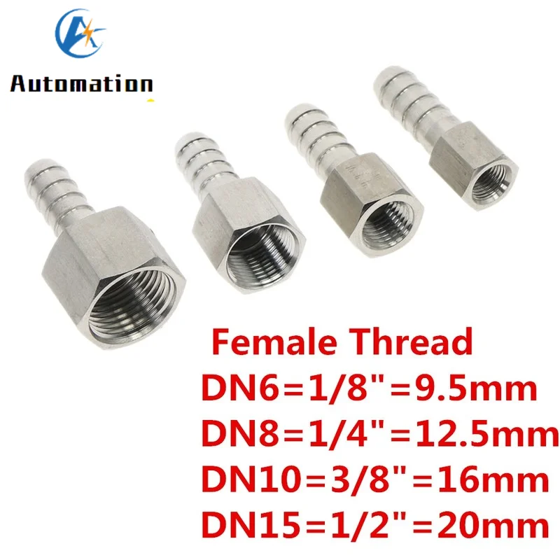 Encaixe de tubulação de aço inoxidável SS304, Mangueira Barb Cauda Conector, Conector Fêmea BSP, Joint Coupler Adapter, 6mm, 8mm, 10mm, 12mm, 14mm,