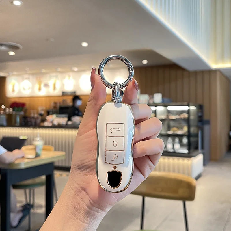 

TPU Car Key Case Cover for Porsche Cayenne Macan Boxster Cayman Panamera 911 918 996 997 991 Metal Keyring Holder Accessories