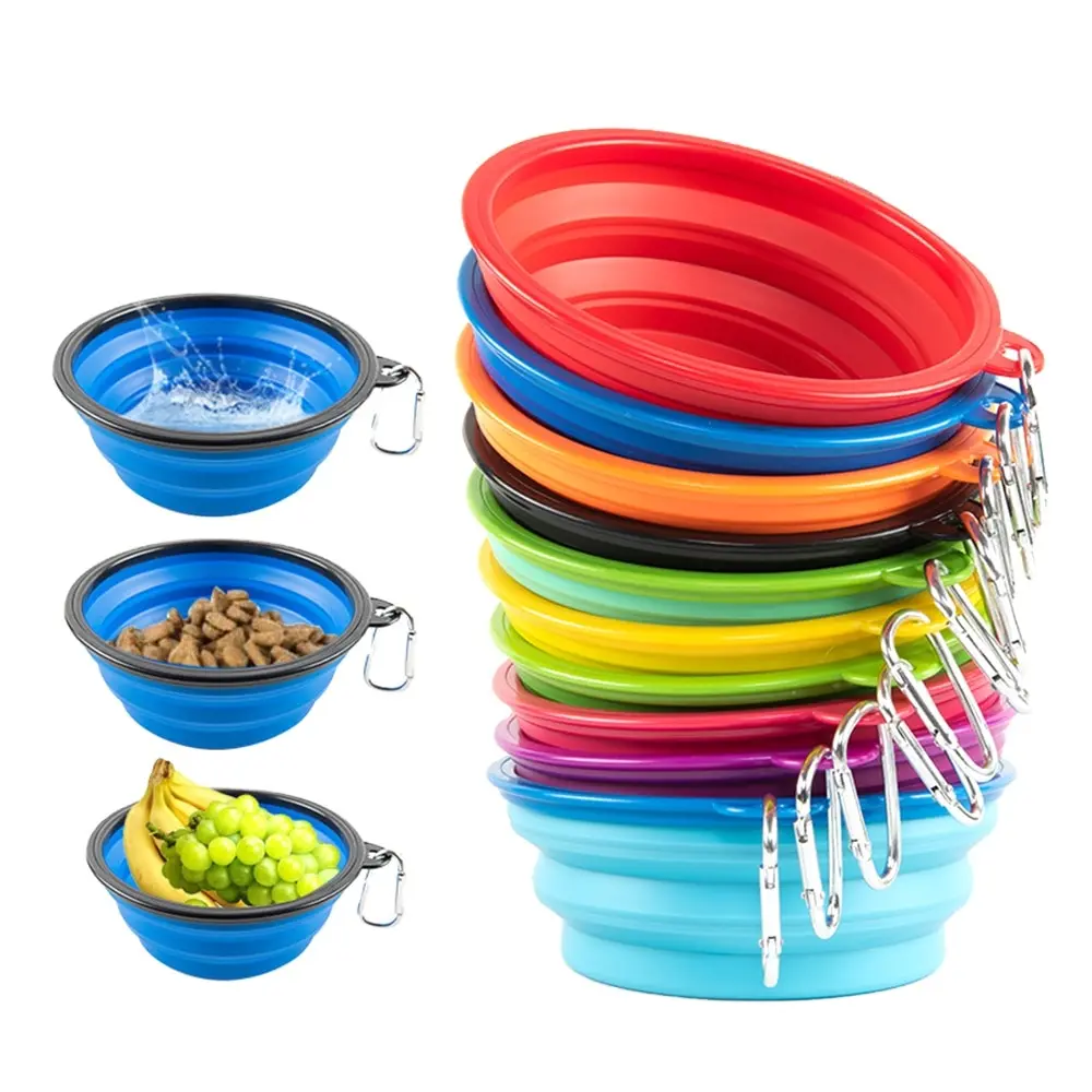 Collapsible Dog 1000ml Large Folding Silicone Bowl Pet Outdoor Travel Portable Puppy Food Container Dish With Carabiner