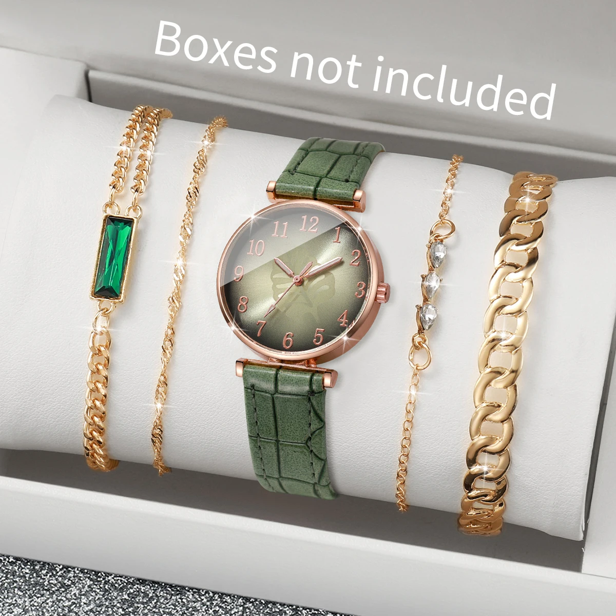 5PCS Elegant Leaf  Dial Women Watches Bracelets Set Fashion Leather Strap Quartz Watch Ladies Clock Reloj Mujer (Without Box)