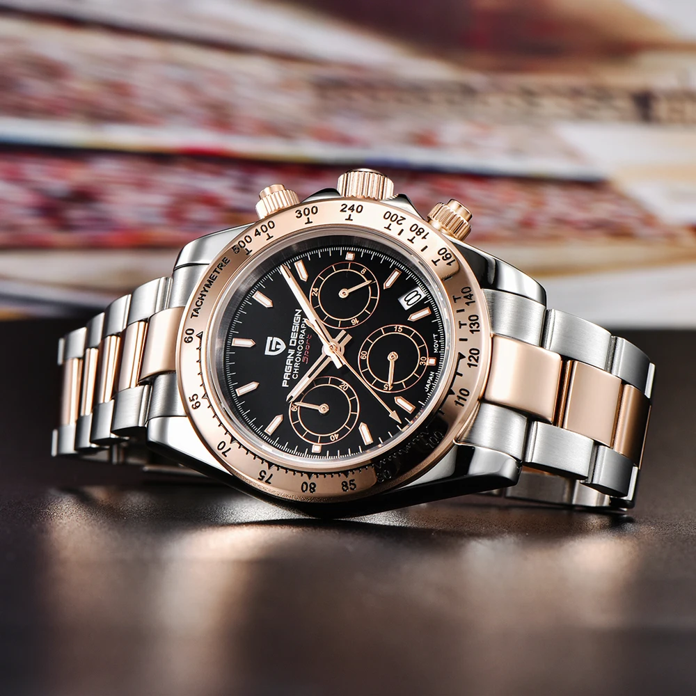 PAGANI DESIGN 2025 Orologio al quarzo in oro rosa da uomo nuovo Orologio da uomo d'affari di lusso di marca da uomo Cronografo sportivo impermeabile VK63 Movt