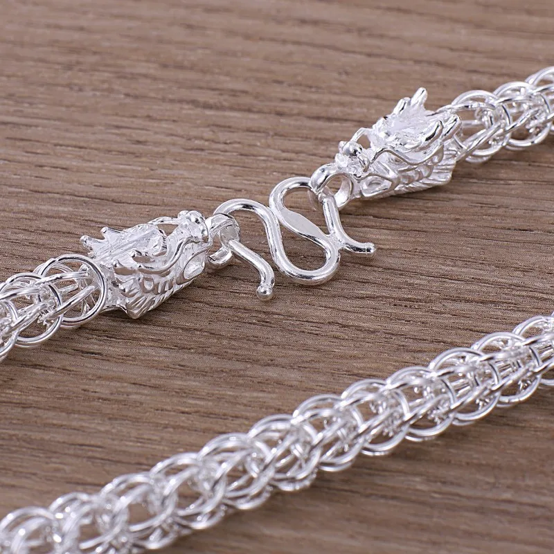 

999 Pure Silver Necklace For Women Men 7mm/7.5mm/8mm Collar Link Dragon Head Chain 50-70cm Length