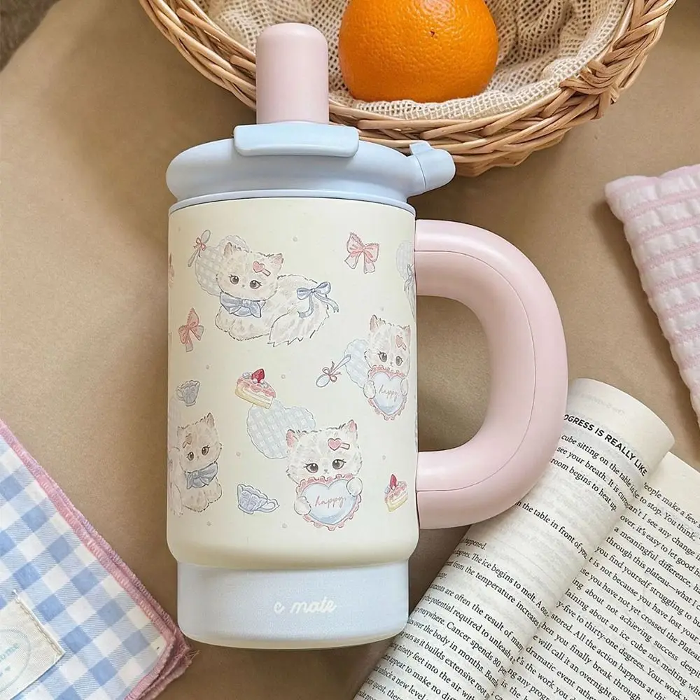 1200ML/900ML Insulated Cup Large Capacity 316 Stainless Steel Straw Cup Cold Thermos Ceramic Coated Coffee Cup Daily Hydration