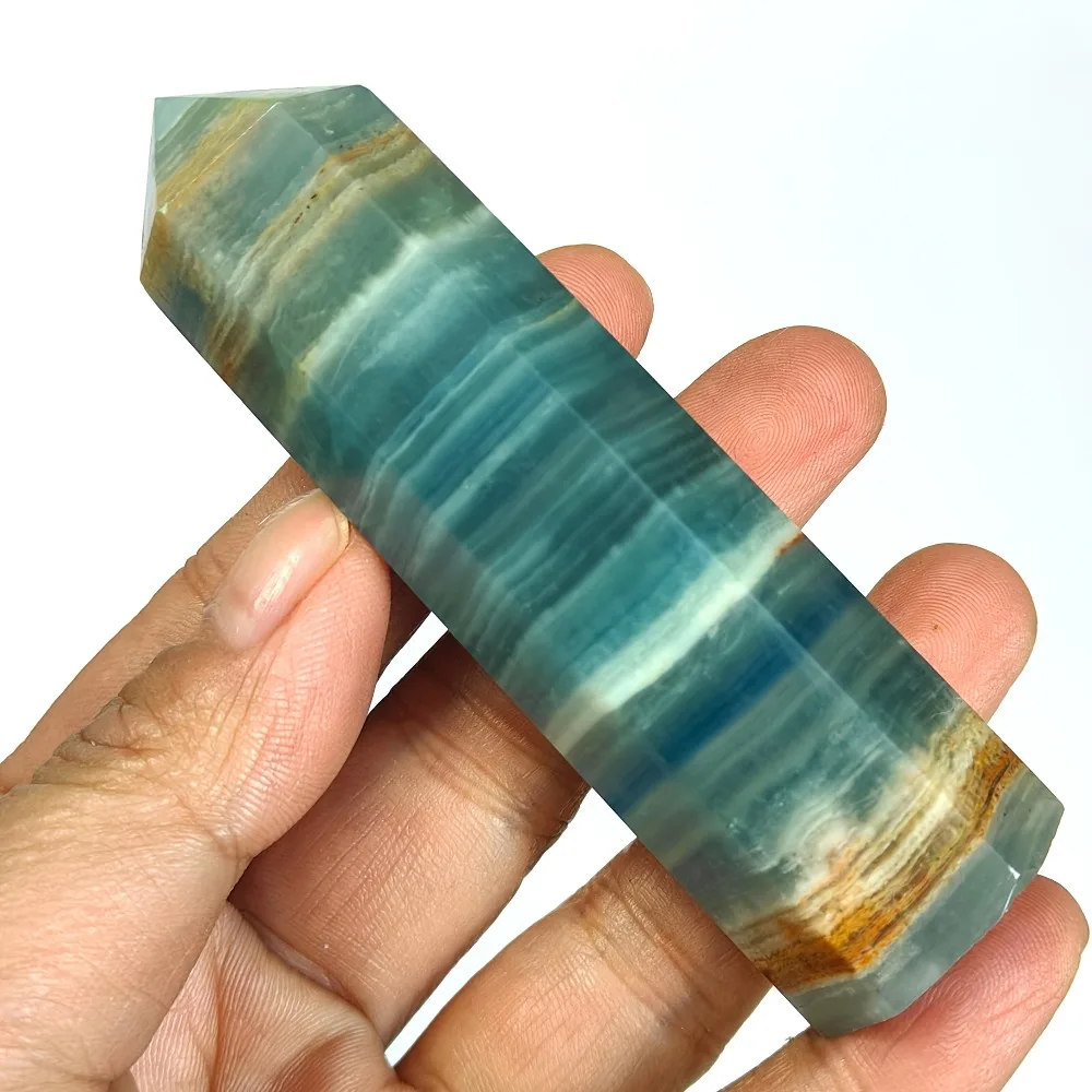 1 Stück blauer Onyx Lemurian Calcit Obelisk Kristallturm großer polierter Naturstein für Heimdekoration Hochzeitsdekoration Stein