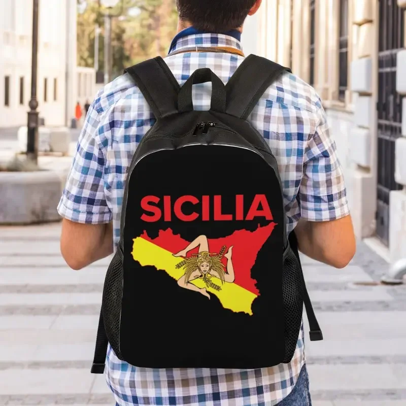 Mochila personalizada para niños y niñas, bolsa de viaje para ordenador portátil de 15 pulgadas, mapa de Venecia, Trinacria, orgullo siciliano, Escuela Universitaria