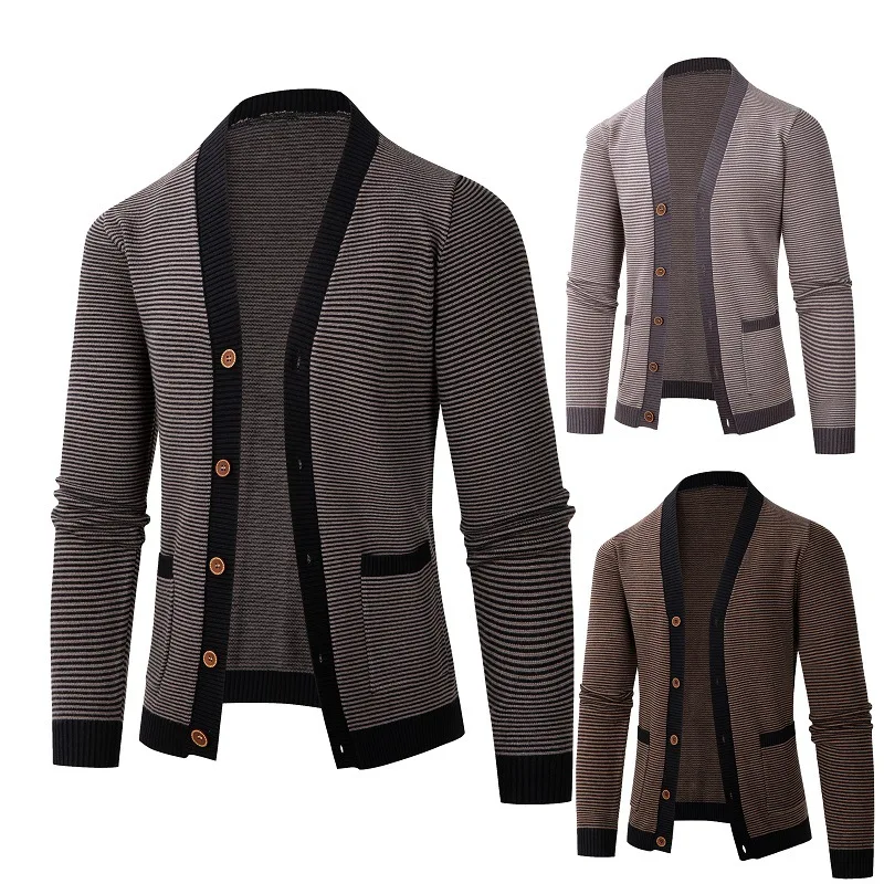 

Модный утепленный мужской вязаный кардиган с V-образным вырезом на пуговицах, повседневный свободный крой, длинный рукав, осенне-зимняя верхняя одежда