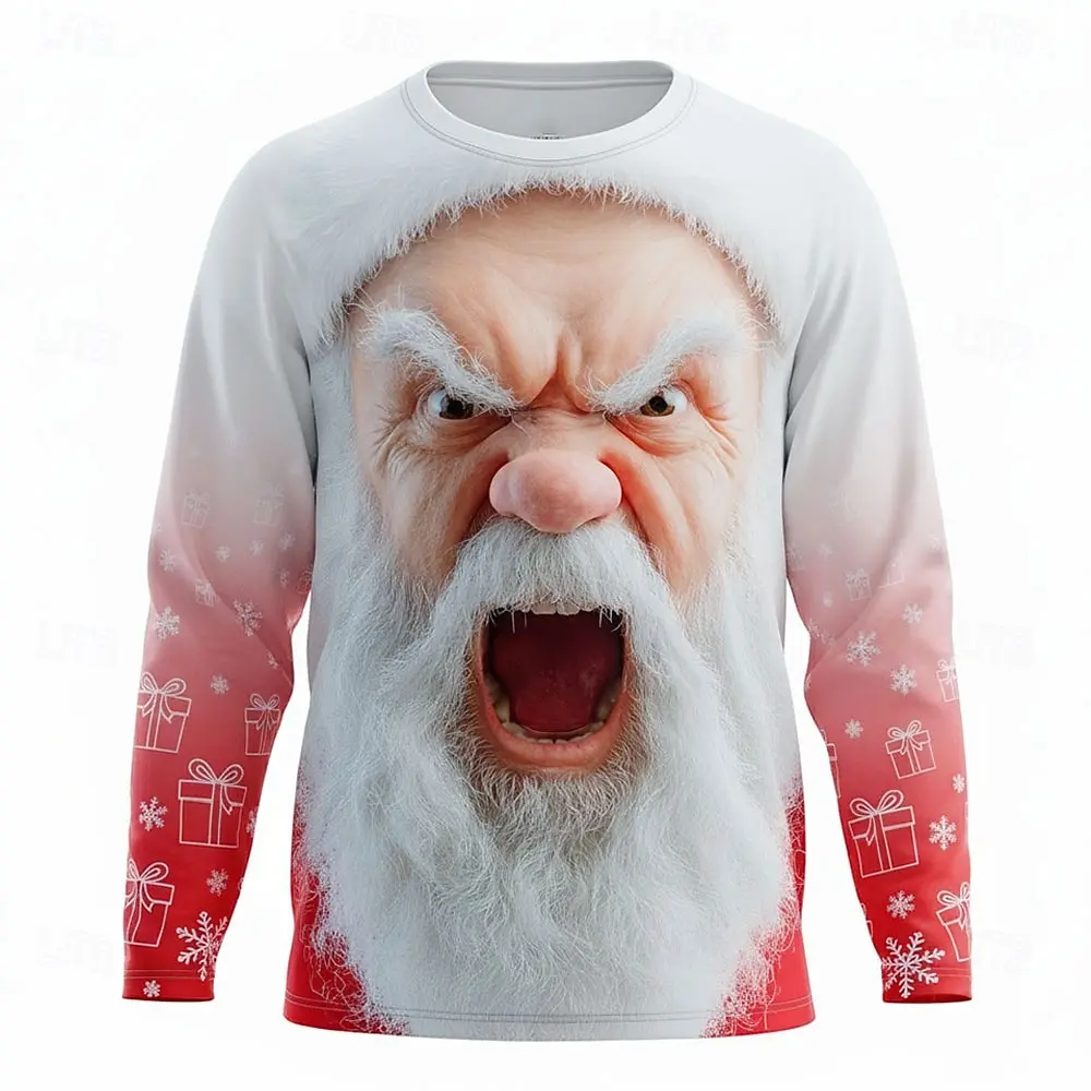 

Funny Santa Claus Print Men's Long Sleeve T-shirt Christmas Gift For Boy And Girl Autumn And Winter Casual Loose Tees Daily Tops