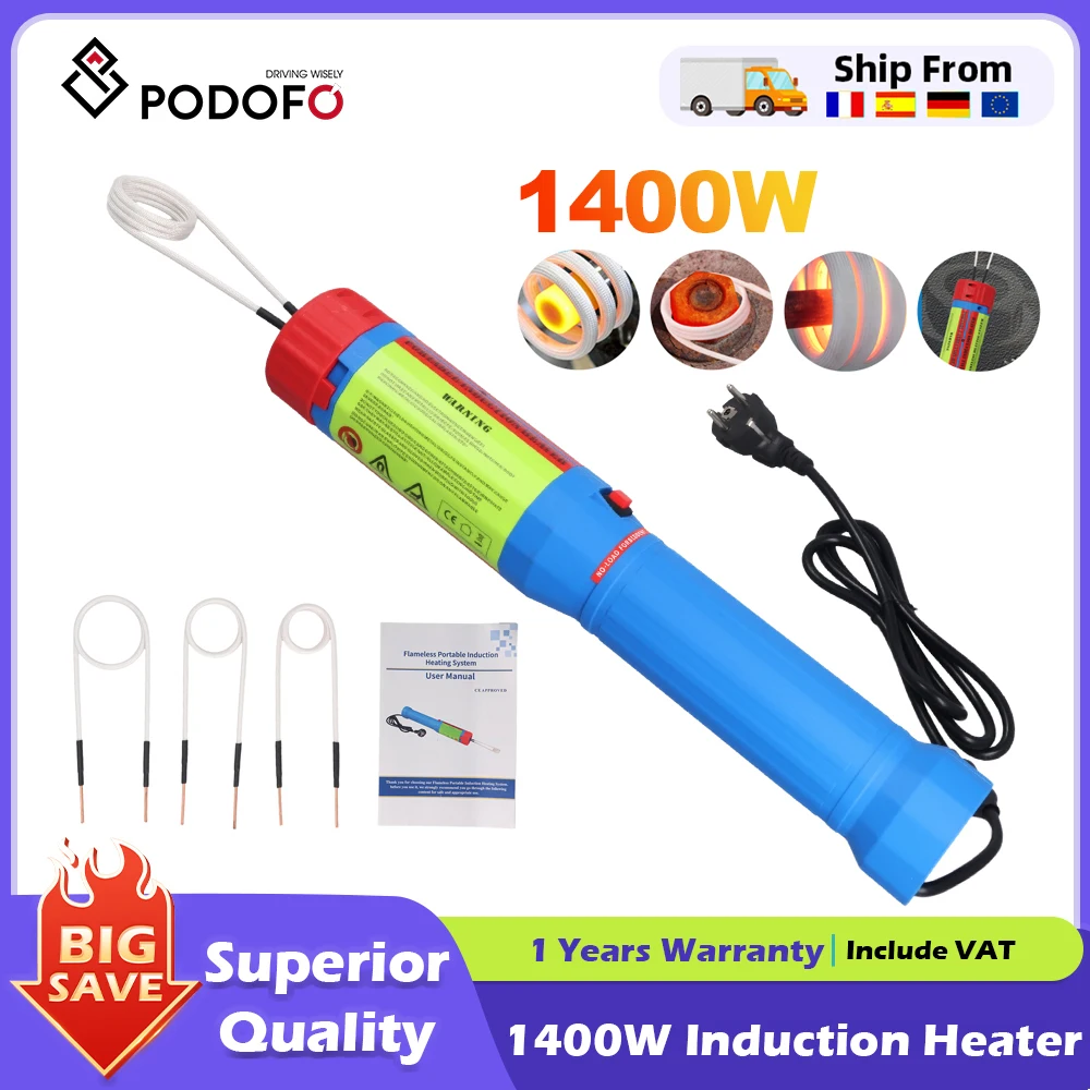 Podofo 1400W Kit de chauffage à Induction magnétique portatif pour l'élimination des boulons Machine de chauffage par Induction de chaleur sans flamme outil de réparation de voiture