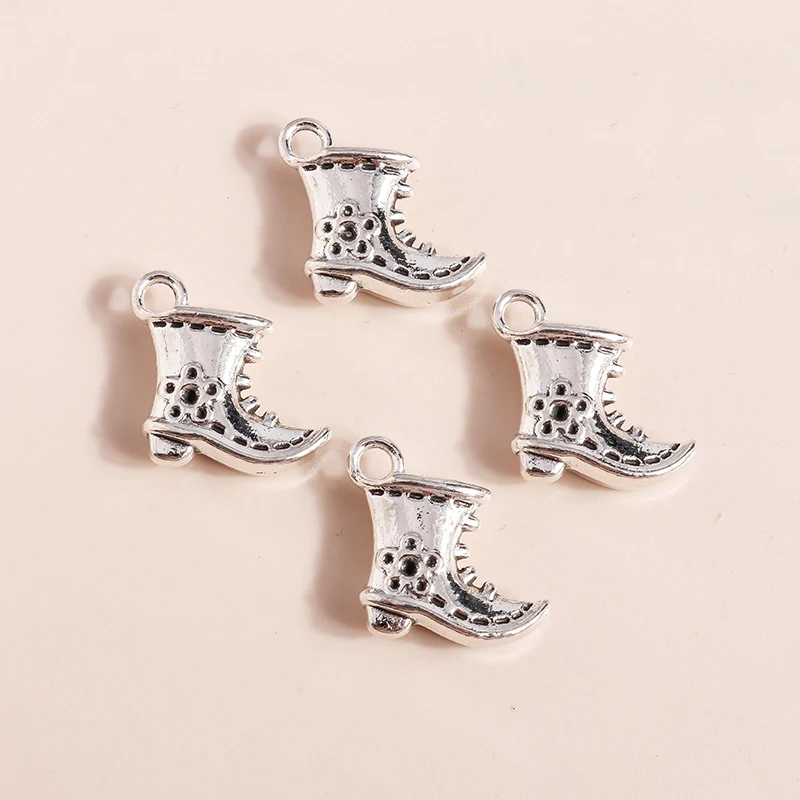 Leslie 10 Stück/Set 15*16mm Legierung Antik-Silberfarben Italien Stiefel Schuhe Anhänger für Armbänder Halsketten DIY Handgemachte Schmuckherstellung – Detail 2