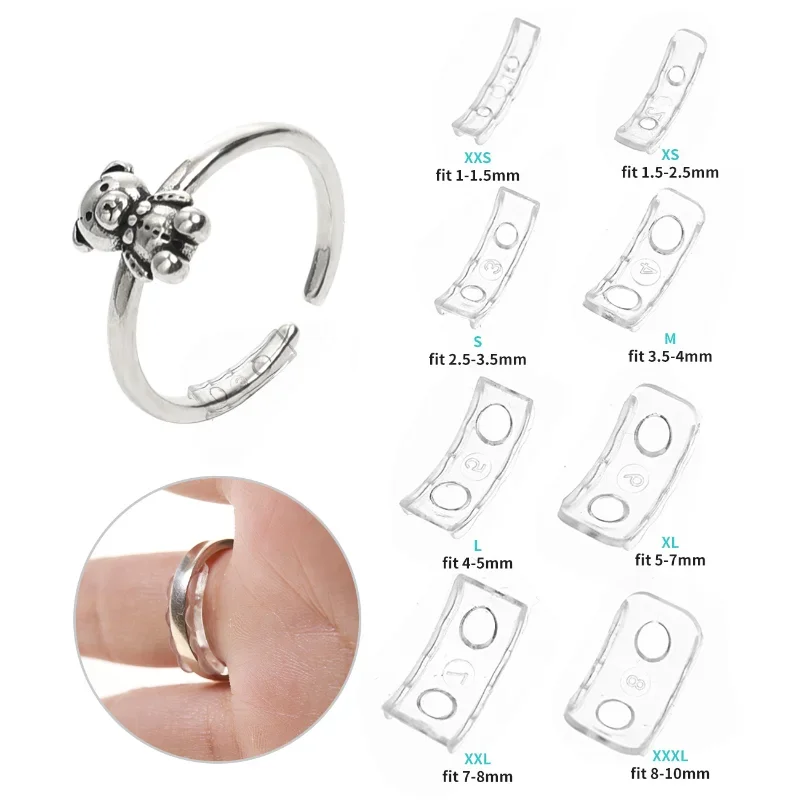 Herramientas de anillos ajustables de silicona, 8 piezas, almohadillas transparentes para ajustar el tamaño, se adapta a cualquier anillo, juegos de