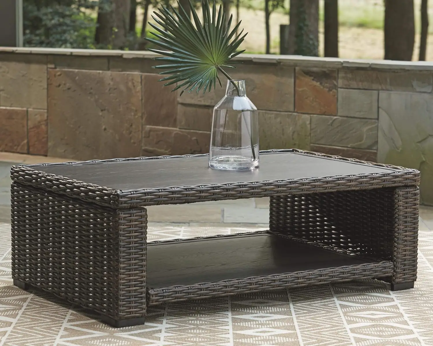 Signature Design by Ashley Grasson Lane Outdoor Wicker Cocktail Table with Aluminum Frame, Brown