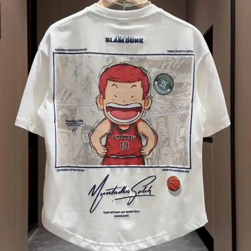 Slam Dunk Hanamichi Sakuragi Kaede Rukawa Anime Cartoon Cute Children's Short Sleeve Sports T-Shirt Kawaii Cotton Top Wholesale