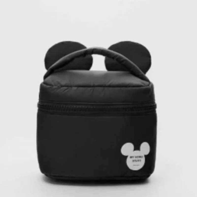 Disney new Mickey black toiletry storage bag, down material, soft and cute cosmetic bag, women\'s shopping handbag