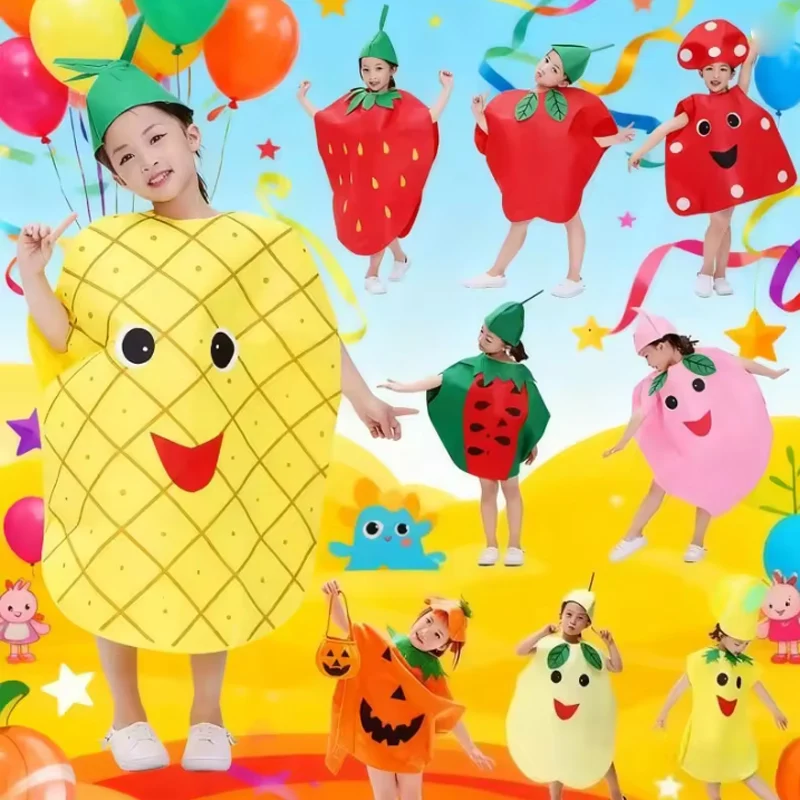 Disfraz de Vestido de Fresa para Niñas con Sombrero, Atuendo de Fantasía Frutal para Fiestas Temáticas de Cumpleaños, Disfraz de Halloween