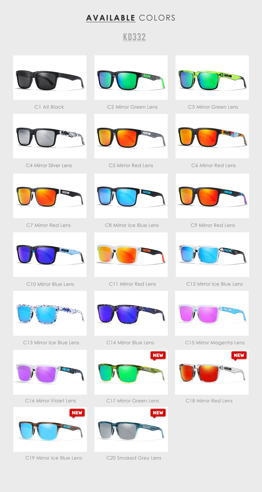 Neue hochwertige quadratische Sonnenbrille für Herren der Marke KDEAM, farbige Sport-Polarisations-Sonnenbrille mit reflektierender Beschichtung und verspiegelten Gläsern – Detail 5