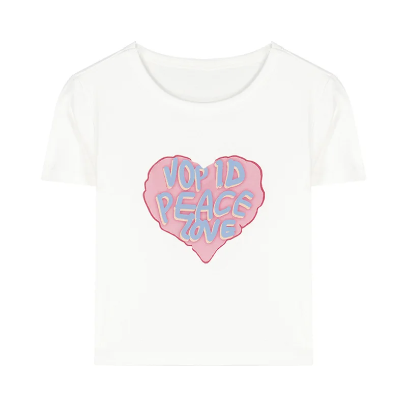 Camiseta de manga corta para mujer, Top corto ajustado con estampado de hermana Ins de verano