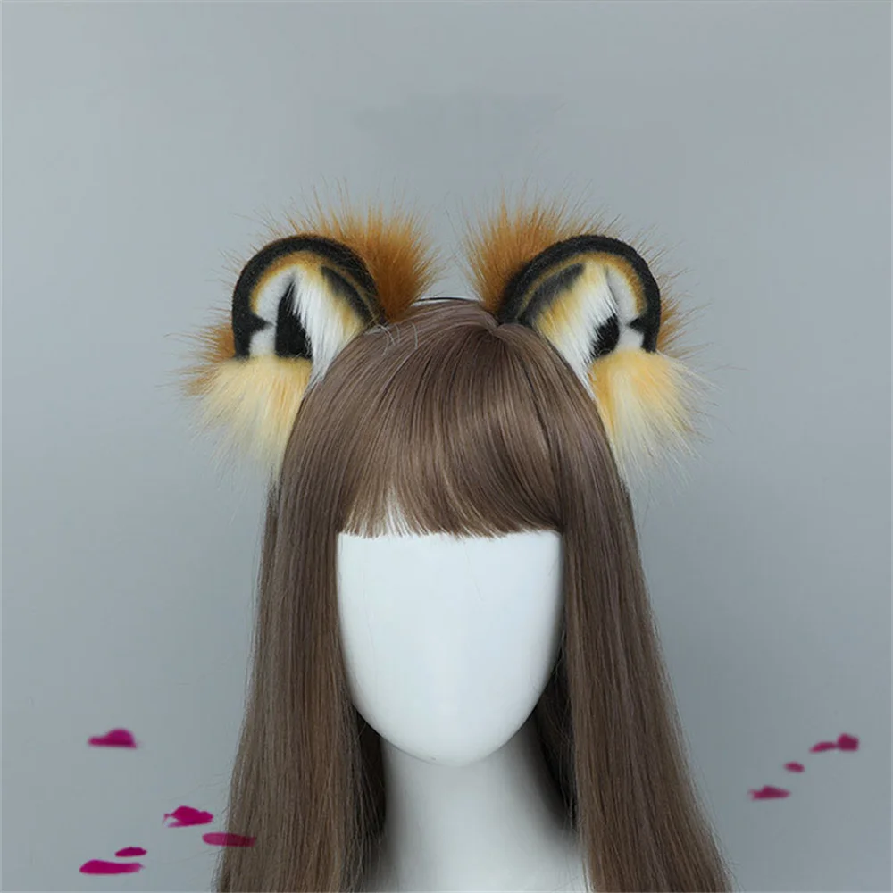 80CM Anime Animal Tail Cosplay Costumes Props Tiger Plush Tails Cute Ear Headband Role Play Halloween Accessories Tiger Tail