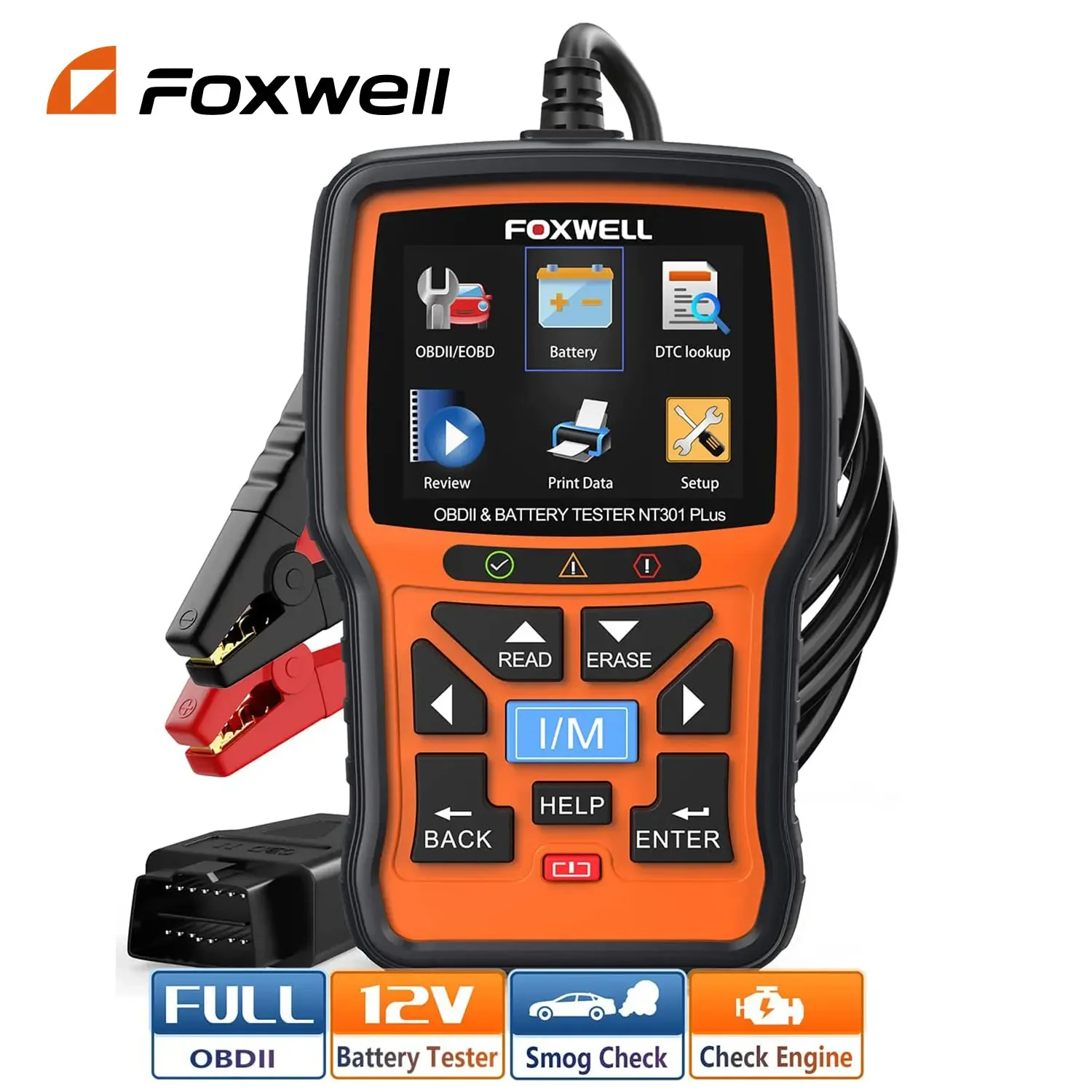 

NT301 Plus FOXWELL OBD2 Scanner 12V Battery Tester 100-2000CCA Battery Charging Cranking System Test Engine Code Reader Scanner