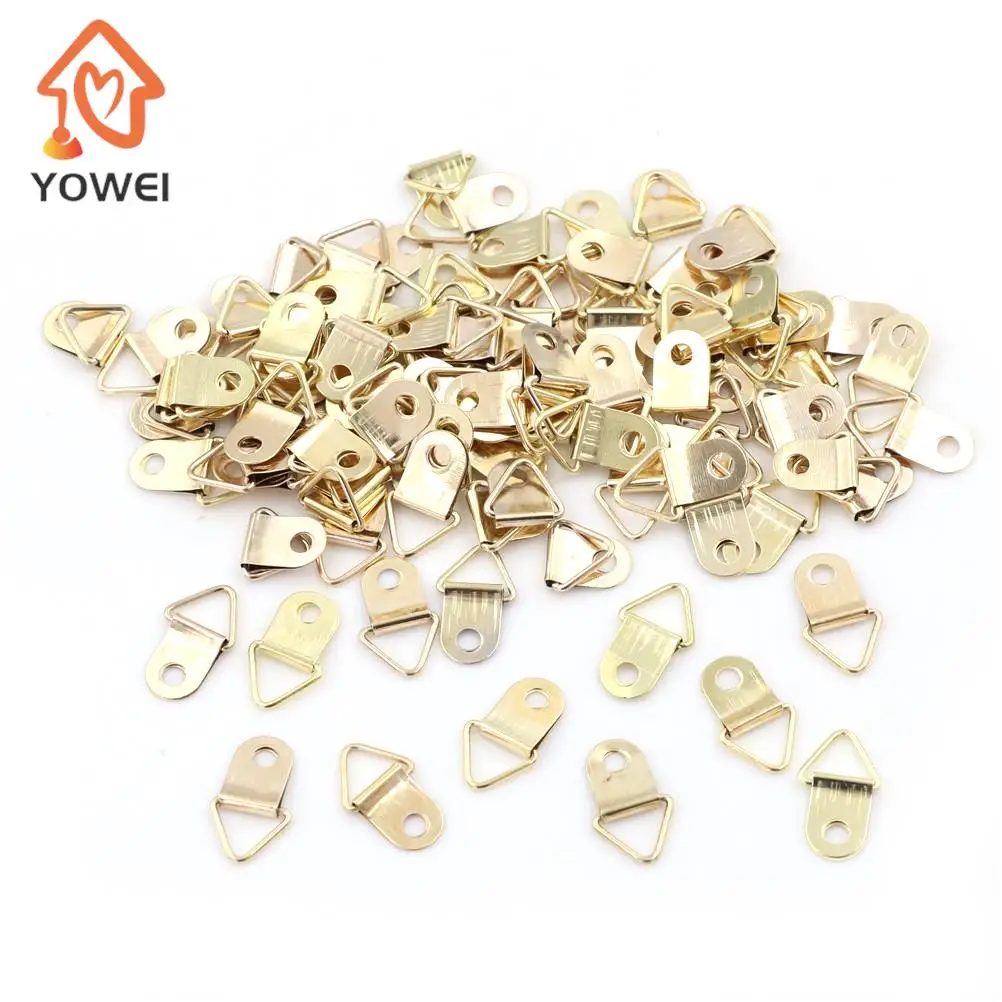 100pcs Easy To Hang Golden D-Ring Hanging Hooks Hangers Picture Oil Painting Mirror Frame Hooks Hangers Wholesale