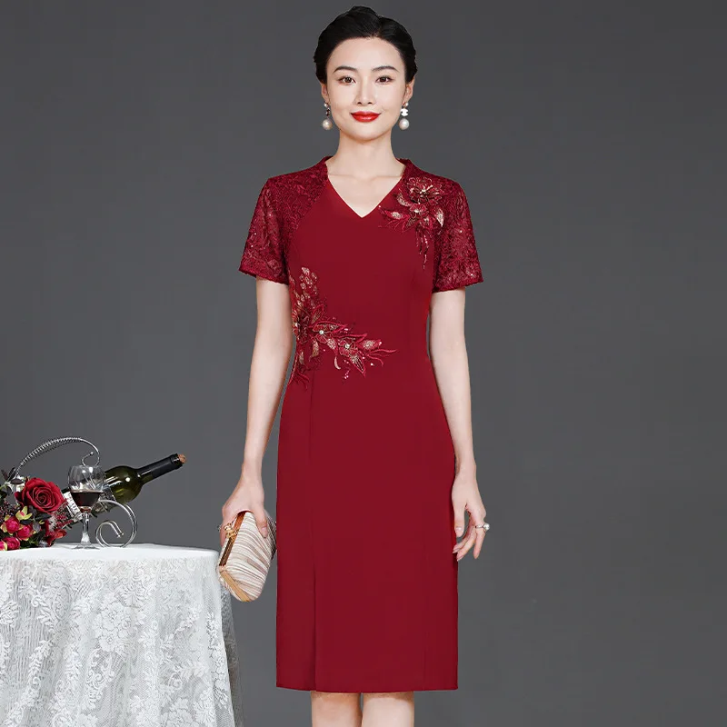 

Yourqipao 2023 Summer Red Banquet Party Wedding Mother Dress Noble Retro Fashion Elegant Chinese Style Evening Dress for Women