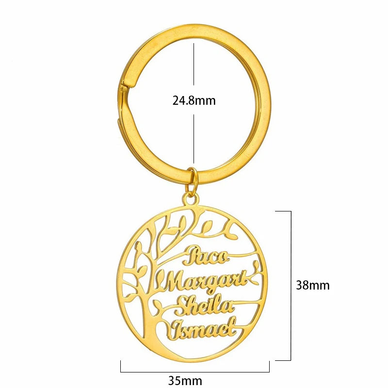 Tree of Life Keychain Customized 1-6 Names Fashion Round Stainless Steel Personality Keyring Gifts for Family Llavero Para Mujer