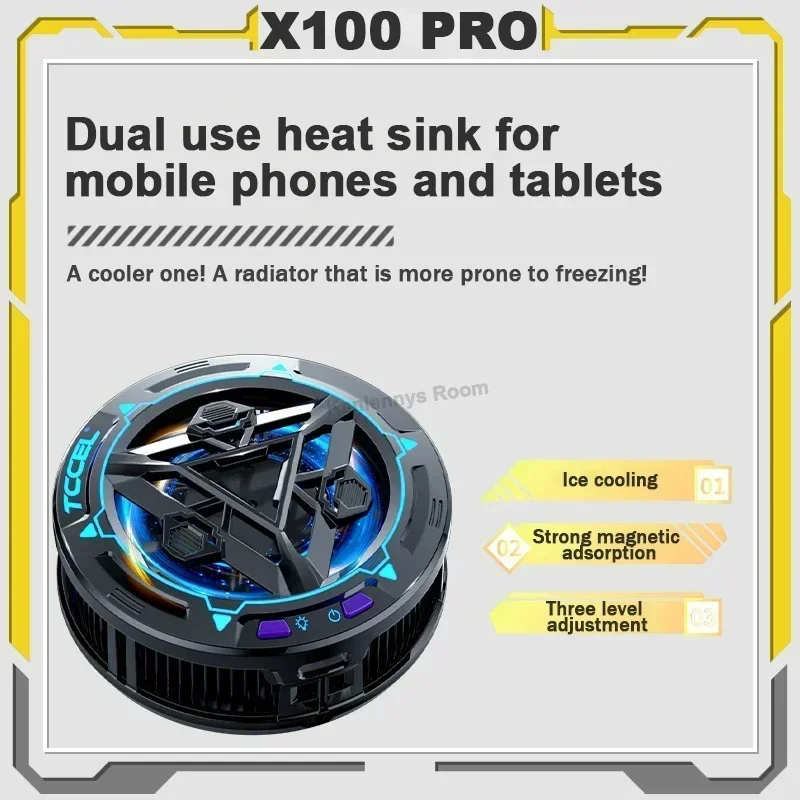 

X100 PRO Mobile Phone Tablet Cooler Semiconductor Cooling Fan Radiator for IOS Android 12V2A Frozen 3 Gears Adjustable Heat Sink