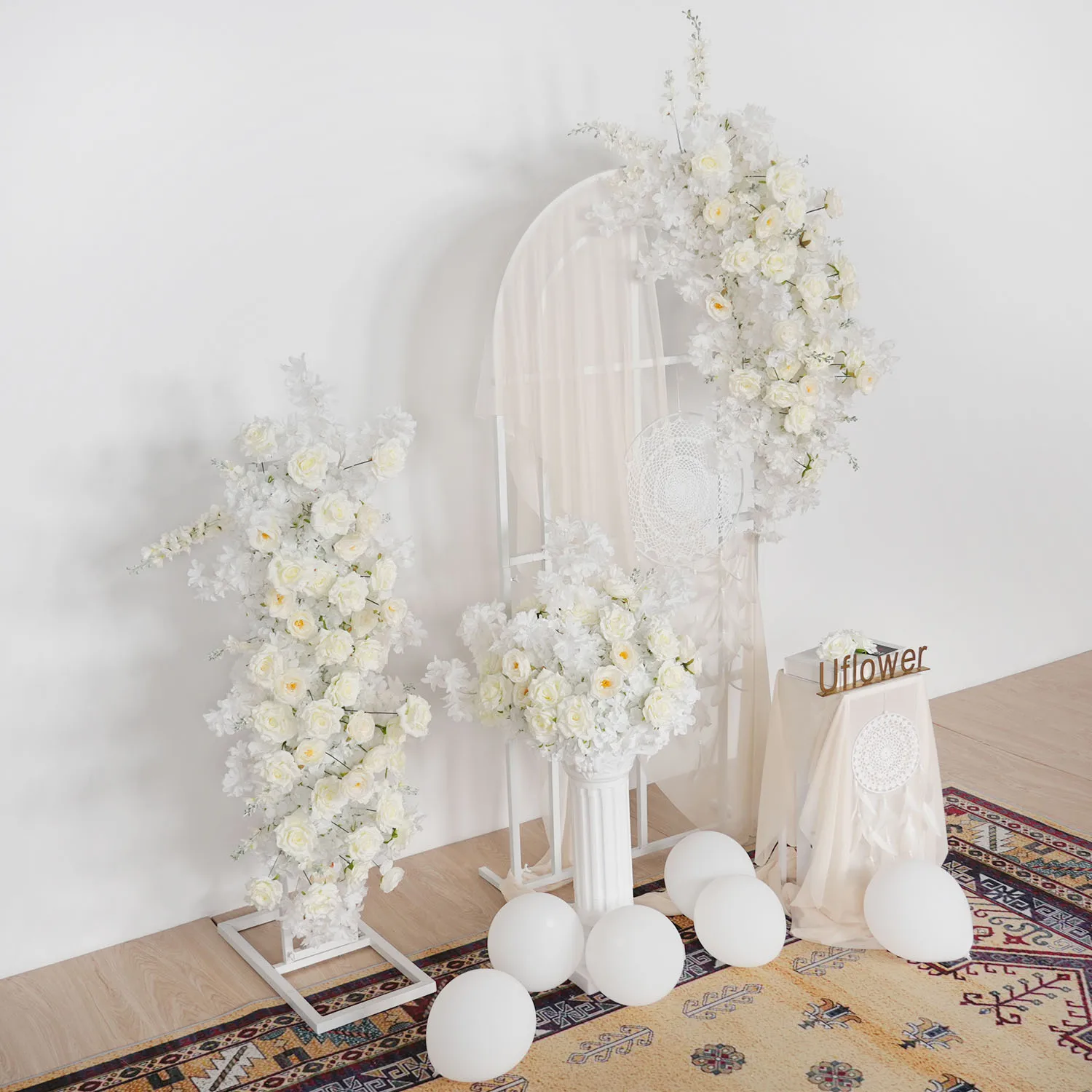 

Uflower Luxury White Cherry Blossom Artificial Flower Row Wedding Backdrop Arch Arrangement Floor Floral Ball Decoration