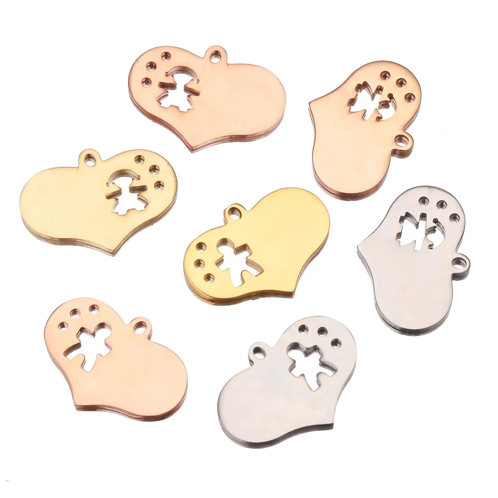 

5pcs Stainless Steel Love Family Boy Girl Charms Love Pendants for DIY Heart-shaped Necklace Making Findings Accessories