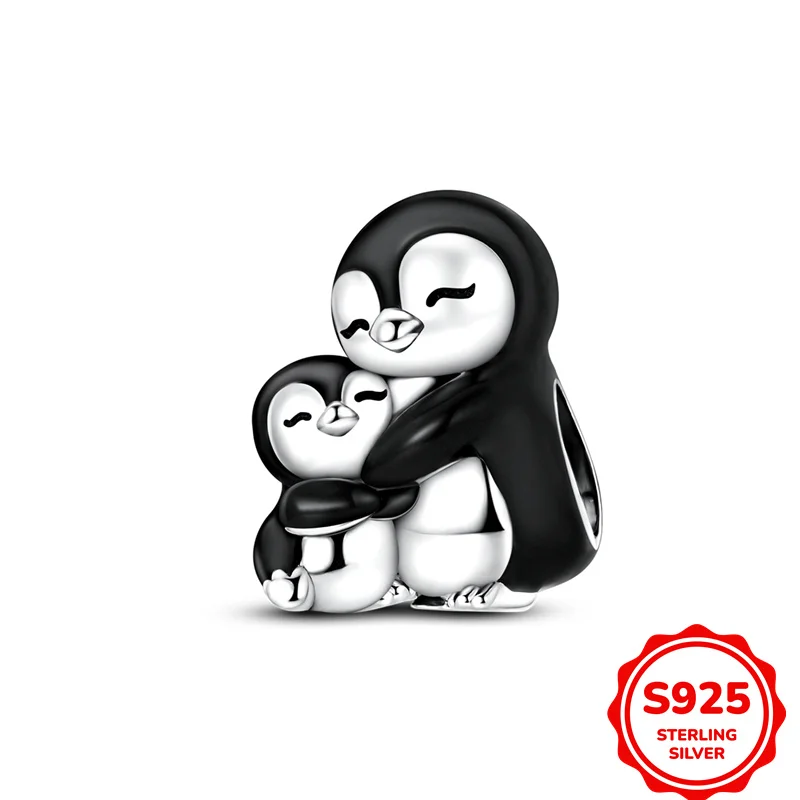 

100% 925 Sterling Silver Charms Bead Penguin Parents And Children Pendant Fit Original Bracelet DIY Women Jewelry Gift