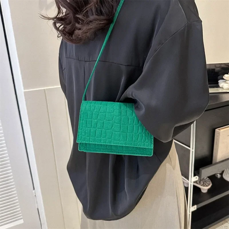 New Green Bags Female Shoulder Bag Korean Fashion Ladies Handbags Retro Solid Color Totes Square Crossbody Bag for Women