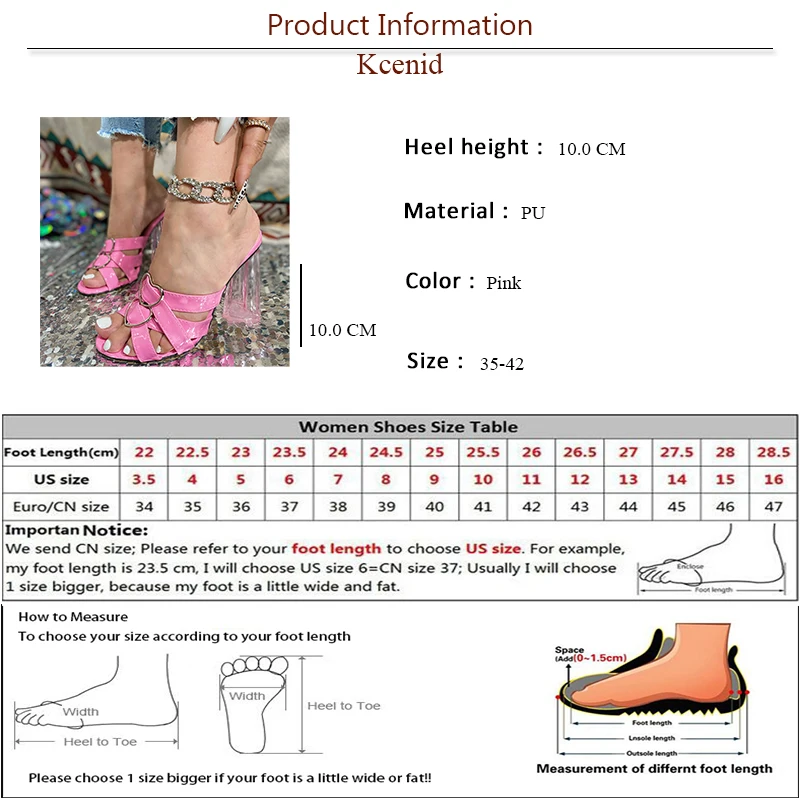 Kcenid Street Style Design Transparent Square High Heels Metal Buckle Women Slippers Summer Narrow Band Button Open Toe Mules