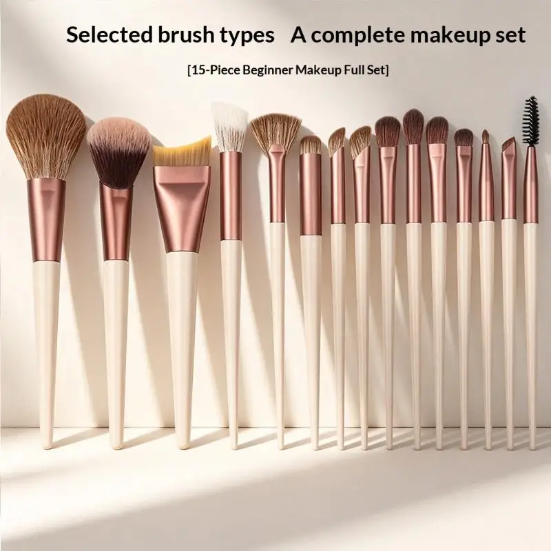 12/15PCS Beginner Friendly Makeup Brush Set Soft Synthetic Bristles for Eyeshadow Foundation Blush Powder Daily Use