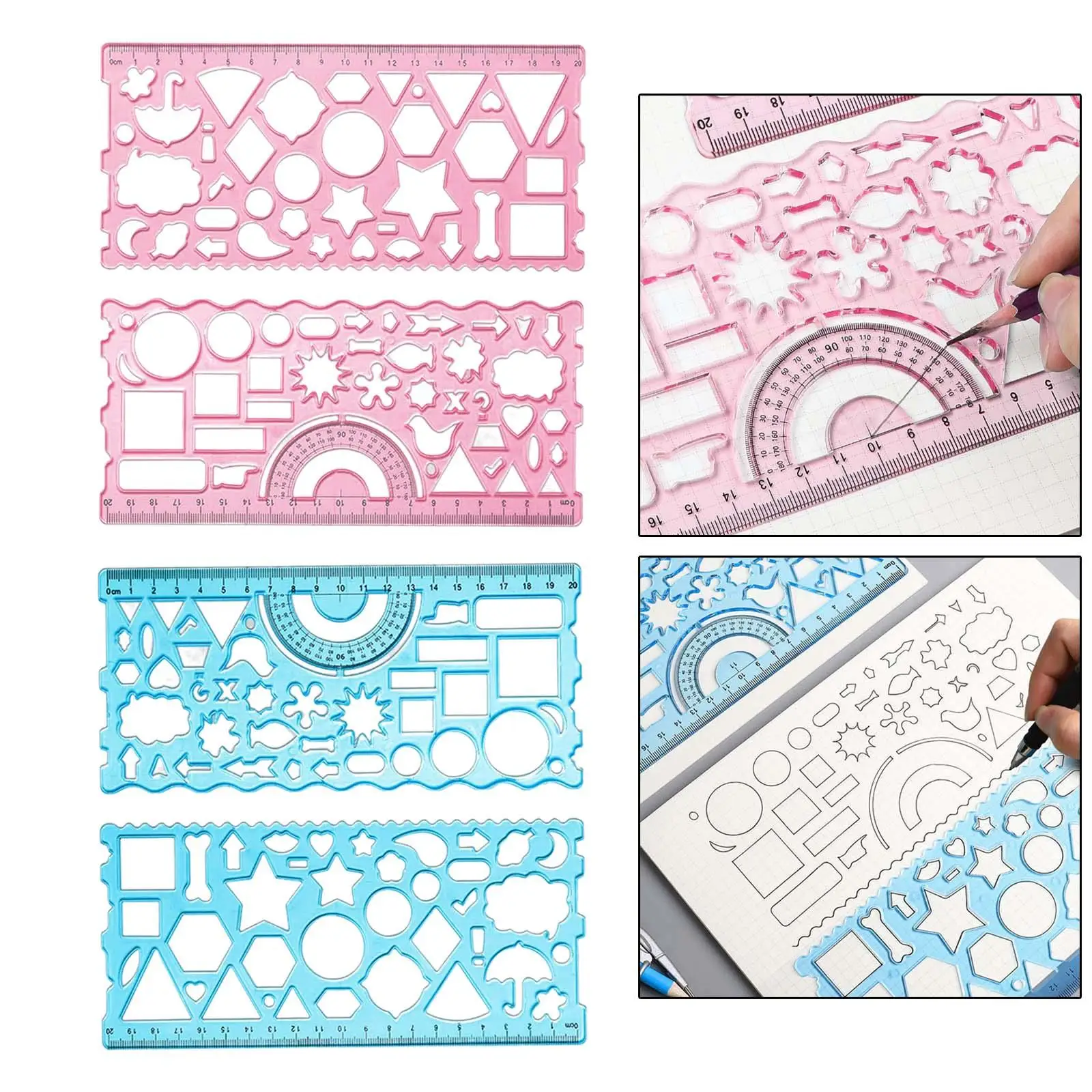قالب رسم 20 سم مسطرة هندسية شفافة محمولة متعددة الوظائف لصياغة أداة قياس اللوازم المكتبية المعماري
