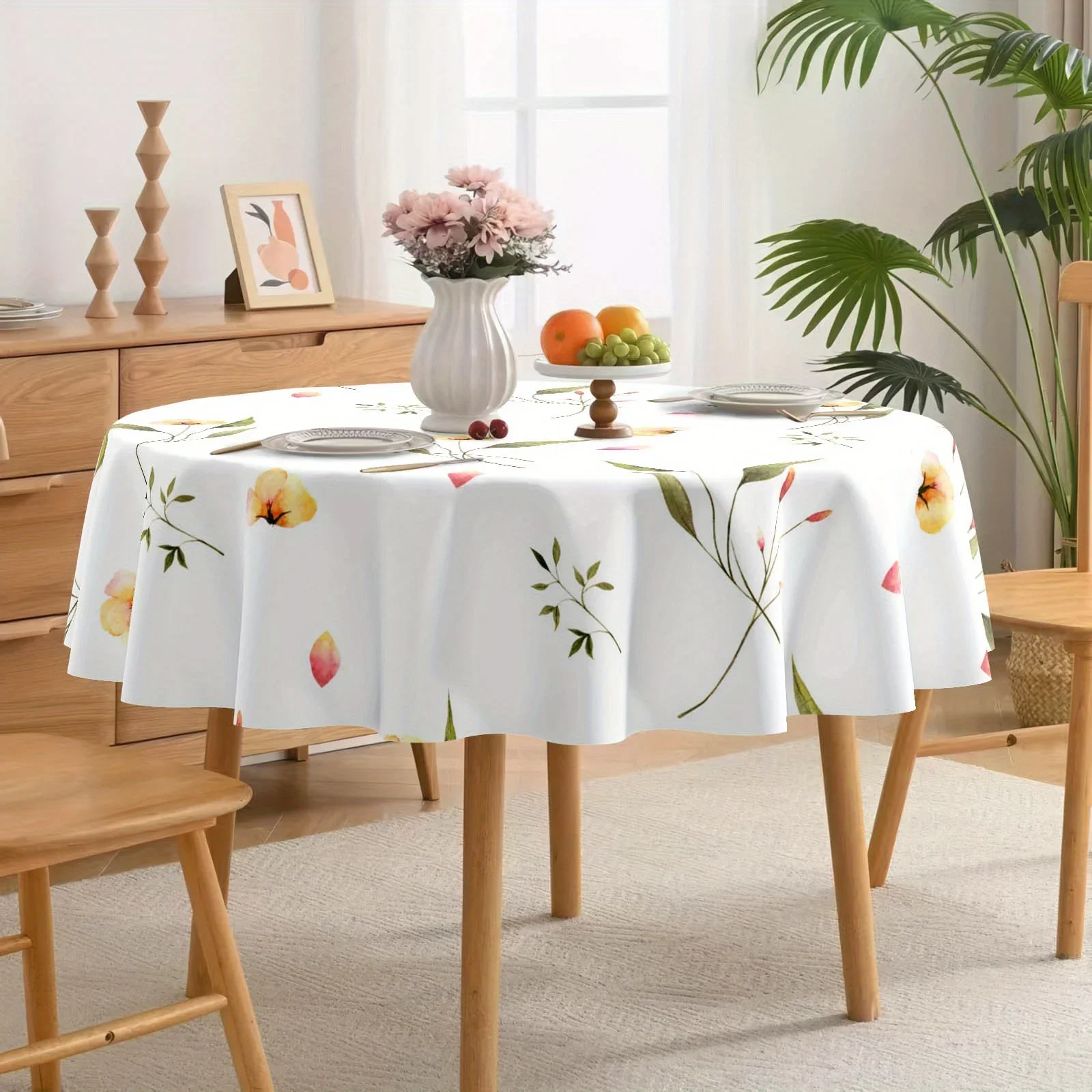 One piece of the fresh flower series round tablecloth | Polyester material, machine-made,
