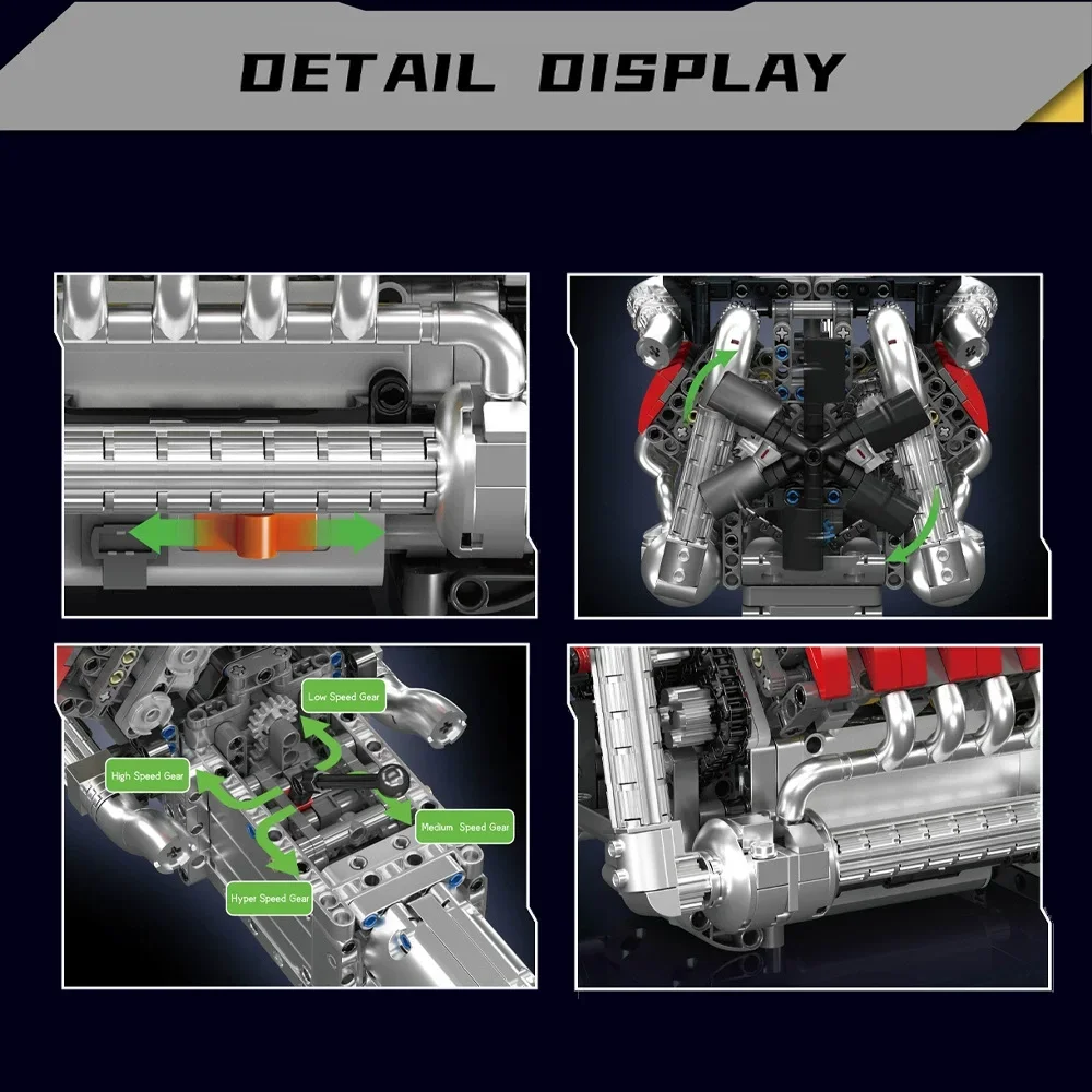 Mold King 10203 V8 Motor Gemotoriseerd Simulatiemodel met Elektrische Aandrijving 1169 stks Bouwstenen voor Technische Autoliefhebbers
