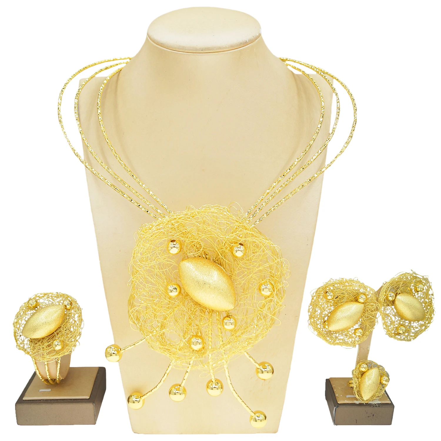 

New Arrival 24K Gold Color Flower Cuff Bracelet/Earrings/Ring Wedding Jewelry Set African Spain Arab Women Girl Jewelry