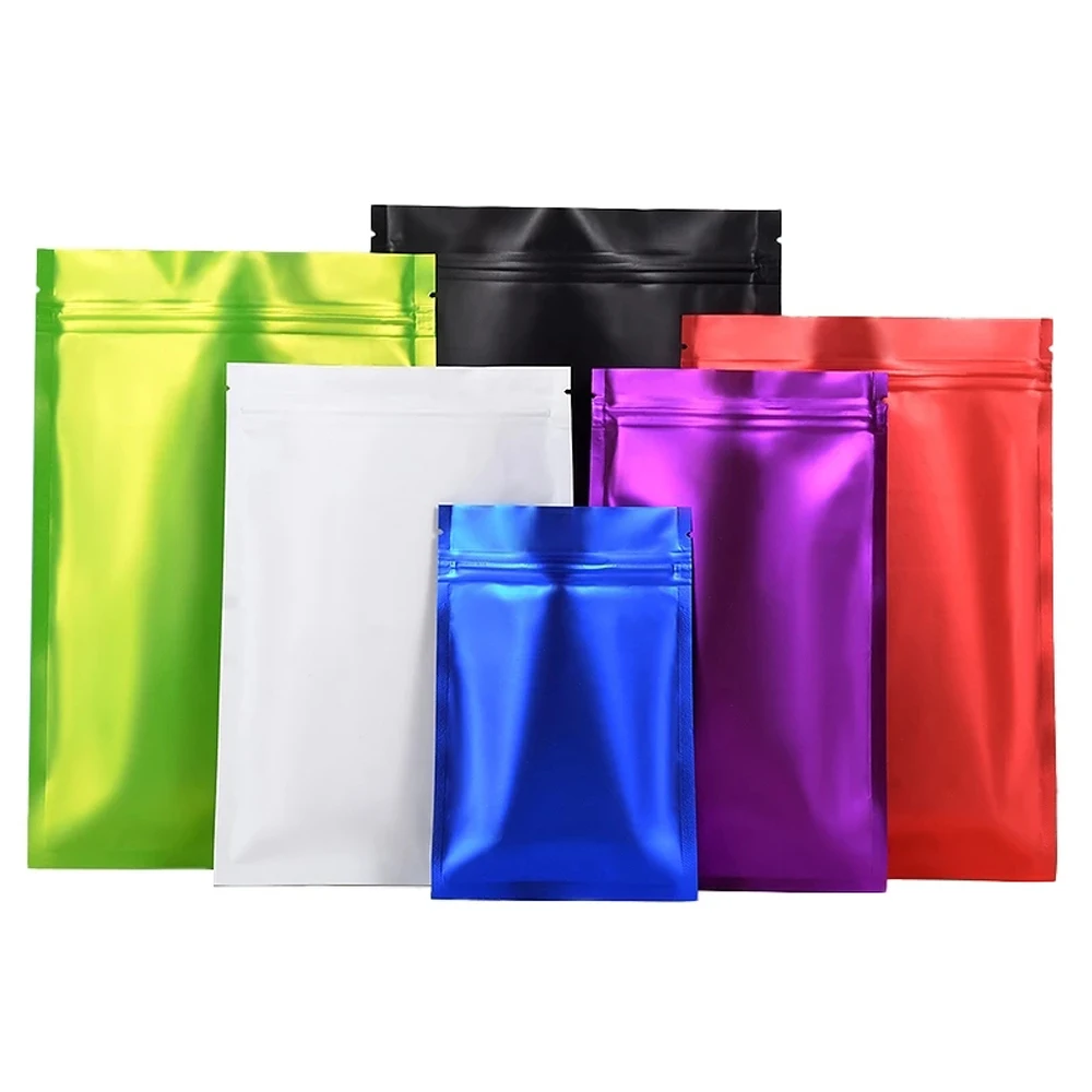 

100Pcs Matte Colorful Aluminum Foil Zip Lock Self Sealing Tear Notch Recyclable Package Bag Zipper Dried Fruit Bean Storage Bag