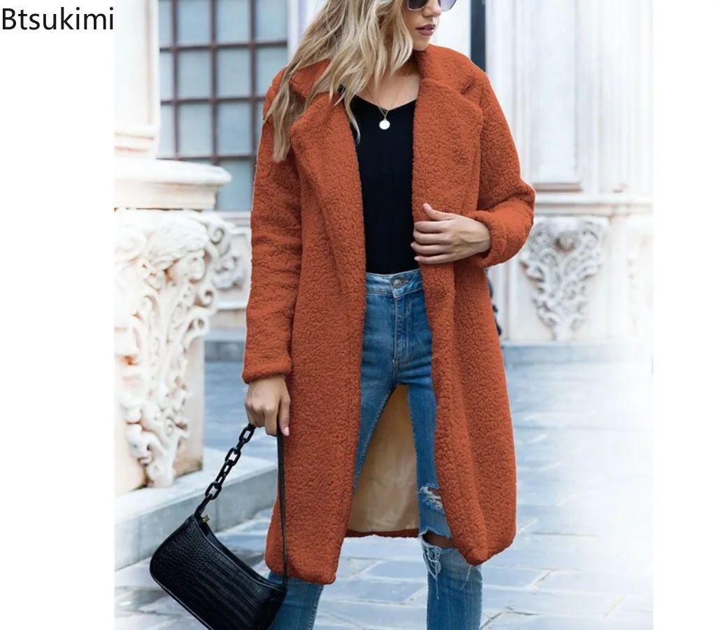 Fashion Warm Overcoat Woman Winter 2026 Loose Soft Long Jacket Coats Female Clothing Solid Color Basic Thick Cardigan Overcoat