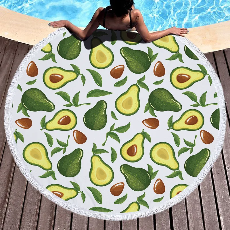 

Towel Beach Towel Shawl Fast Drying Swimming Gym Camping Big Round Beach Towel Avocado 3D All Over Printed Beach Towel 02