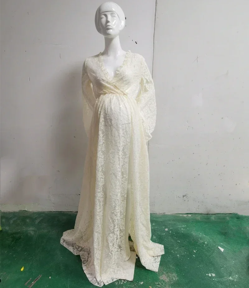 الأمومة فستان الدانتيل الحمل التقطت الصور فستان طويل الأكمام مثير ثوب النساء الحوامل التصوير الملابس موضة التطهير فستان