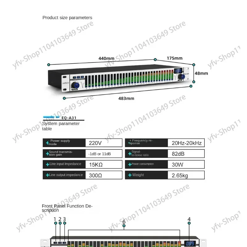 31-Segment DSP Digital Processing Pure Equalization Professional Stage Bar Anti-howling Fever Noise Reduction Audio Processor