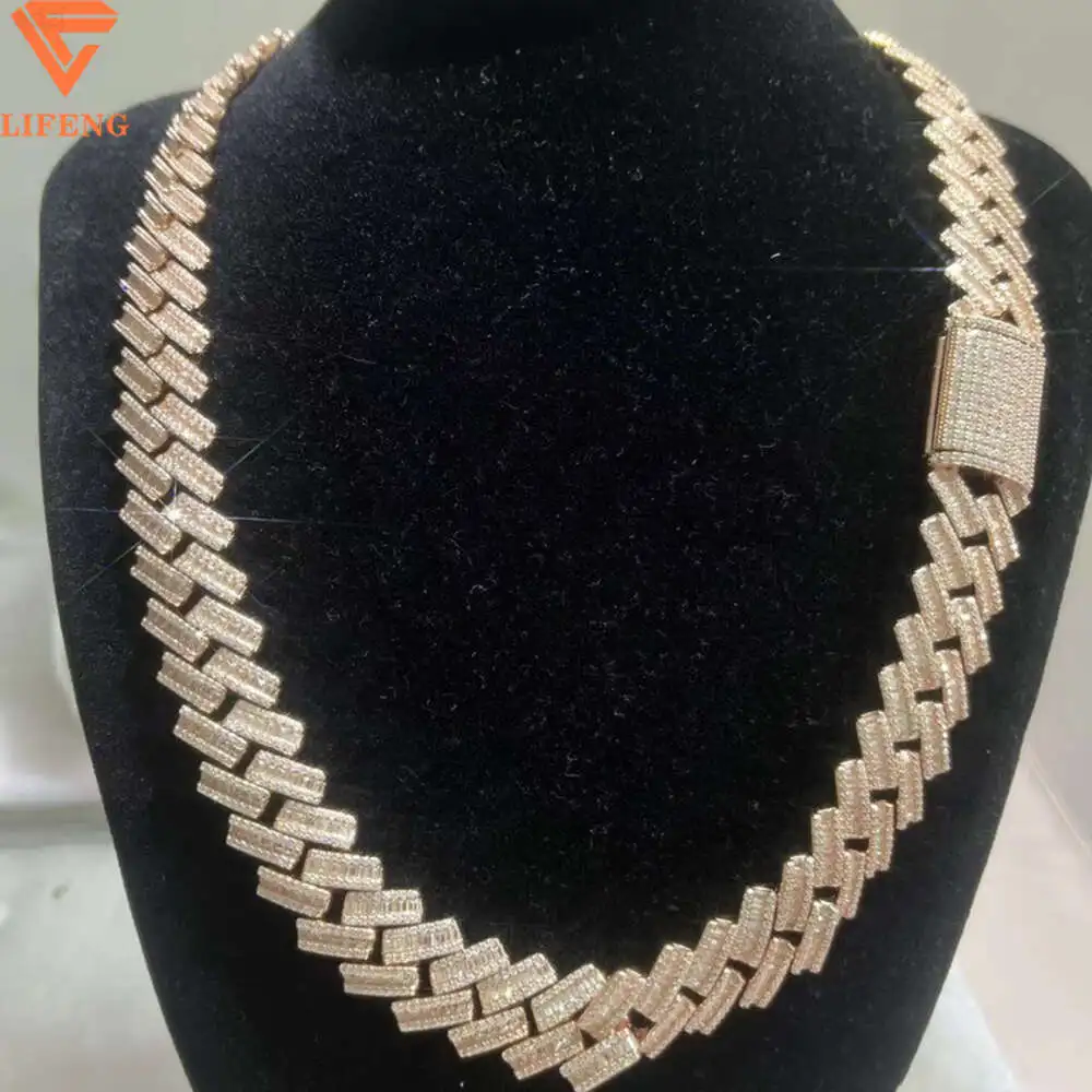 Luxury Custom Hip Hop Cuban Link Necklace White Gold Ice Plated Moissanite Diamond Cuban Chain