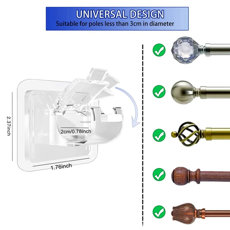 Auto-adesivo Cortina Rod Bracket, sem broca, prego livre, ganchos ajustáveis, ganchos de armazenamento, braçadeira, 8pcs