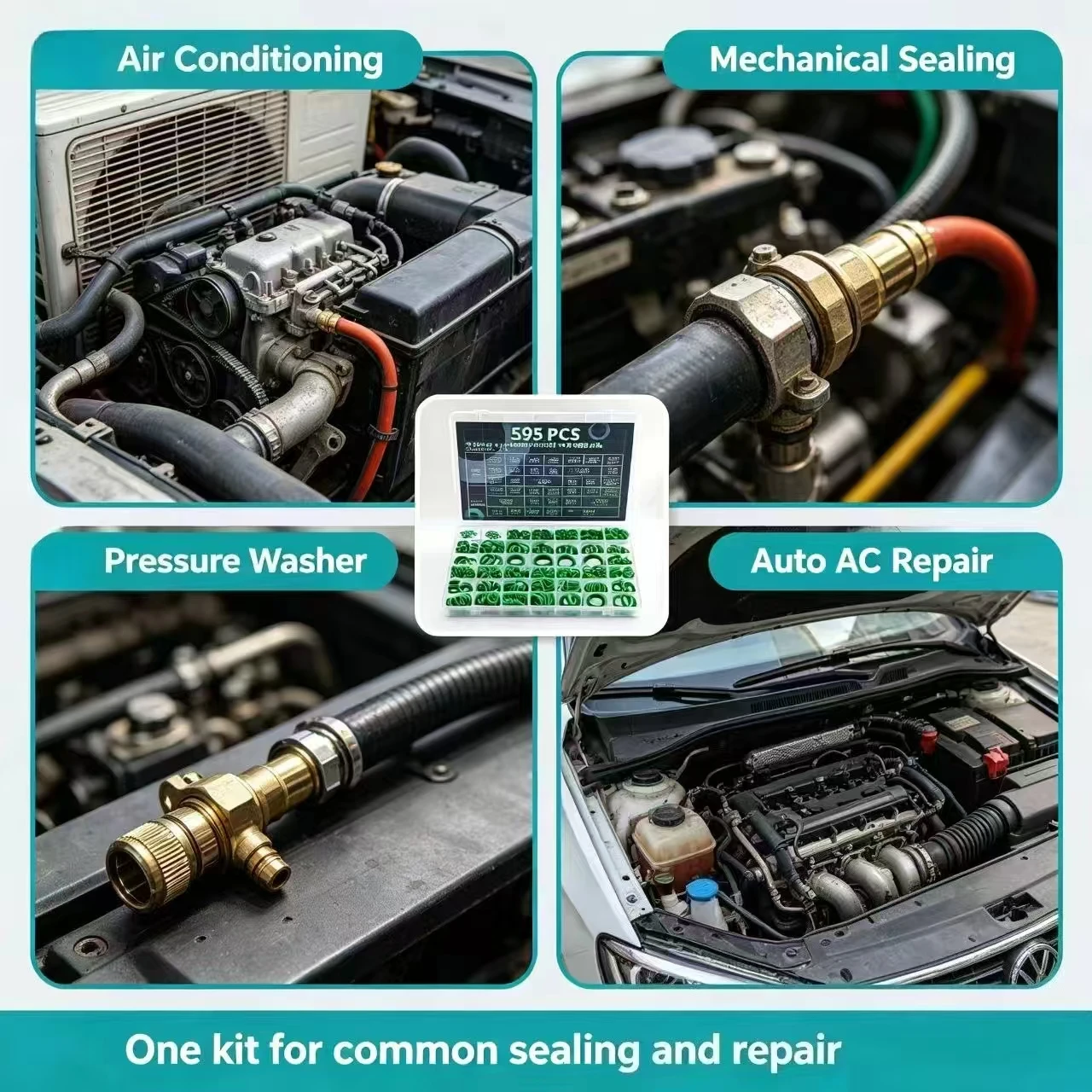 595Pcs Air Conditioning O Ring Kit Assortment Set 36 Size O-Type Sealing Rubber Ring Rubber Accessories Maintenance